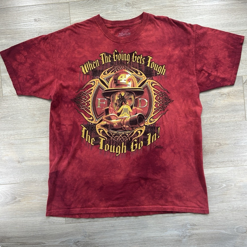 The Mountain Shirt Mens XXL Red‎ Tie Dye Fire Fighters Tough Go In Honor T-shirt